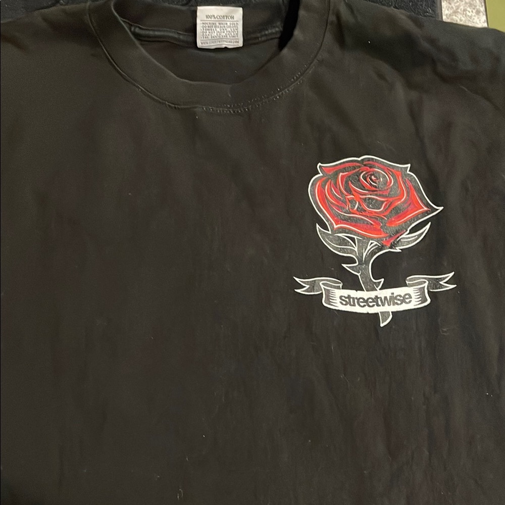Streetwise Black T-Shirt with Red Rose Graphic